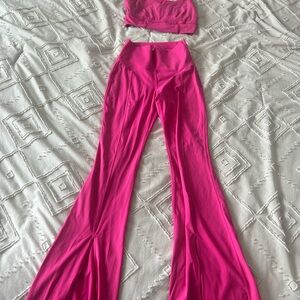 Hot Pink Flared Yoga Pants Set